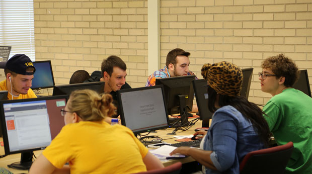 Student in computer lab